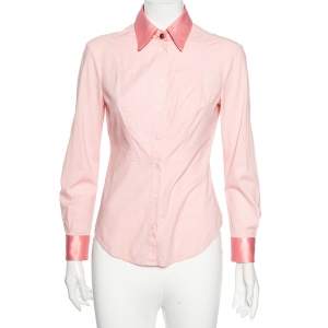 Just Cavalli Pink Cotton Satin Trim Button Down Shirt M