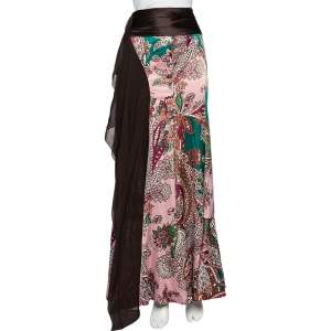 Just Cavalli Multicolor Printed Satin Ruffle Detail Maxi Skirt M