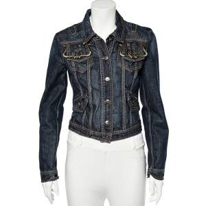 Just Cavalli Navy Blue Denim Button Front Jacket S