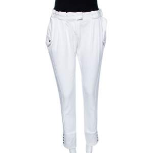 Just Cavalli White Cotton Blend Button Hem Detail Trousers M