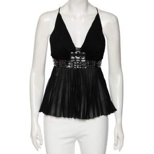 Just Cavalli Black Silk Embellished Waist Pleated Top S 