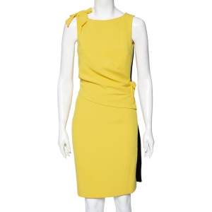 فستان كلاس باي روبرتو كافالي كريب أصفر مزين فيونكة ديرابيه مقاس صغير (سمول)