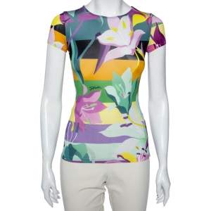Just Cavalli Multicolored Floral Printed Jersey T-Shirt S