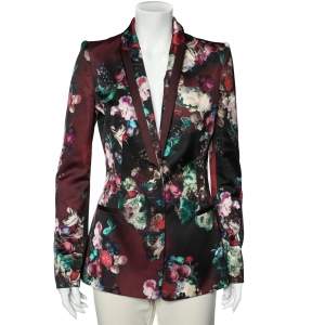 Pre Owned Just Cavalli Multicolor Floral Printed Satin Blazer M