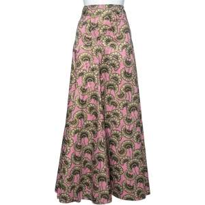 Pre Owned Just Cavalli Pink & Gold Printed Sateen Mermaid Maxi Skirt L
