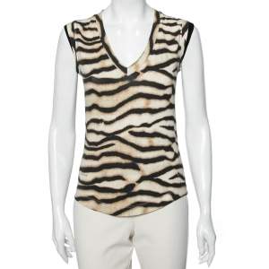 Just Cavalli Brown Animal Printed Cotton Sleeveless Top S