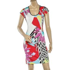 Just Cavalli Multicolor Printed Jersey Scoop Neck Sheath Dress M