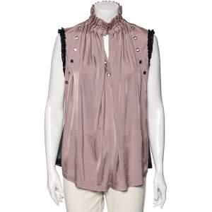 Just Cavalli Pink Jersey Eyelet Embellished Ruffle Trim Sleeves Top S