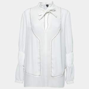 Just Cavalli White Crepe Bead Embellished Blouse M