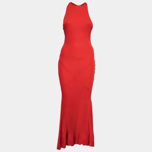 Pre Owned Just Cavalli Red Jersey Halterneck Maxi Dress XS