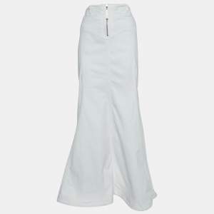 Pre Owned Just Cavalli White Denim Flared Maxi Skirt L