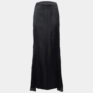 Pre Owned Just Cavalli Black Satin & Lace Maxi Skirt L