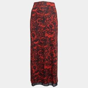 Pre Owned Just Cavalli Red & Black Floral Printed Jersey Midi Skirt XL
