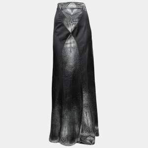 Just Cavalli Black Printed Lurex Satin Maxi Skirt L