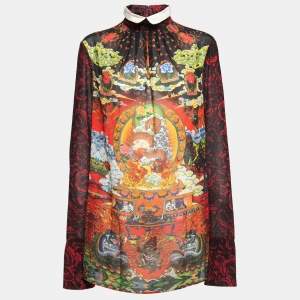 Pre Owned Just Cavalli Red Printed Silk Long Sleeve Blouse L