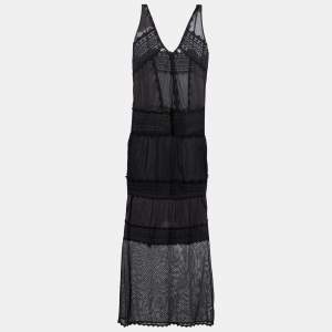 Pre Owned Just Cavalli Black Cotton Lace Detail Maxi Dress L