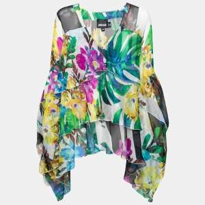 Pre Owned Just Cavalli Multicolor Tropical Print Silk Chiffon Kaftan Top S