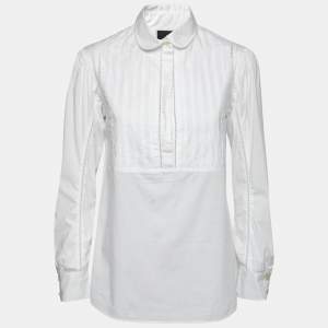 Pre Owned Just Cavalli White Cotton Collared Pleated Top M