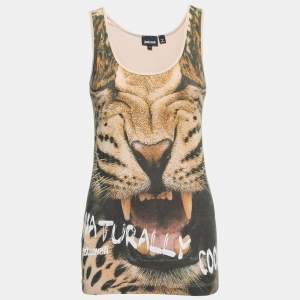 Pre Owned Just Cavalli Beige Printed Jersey Sleeveless Top S