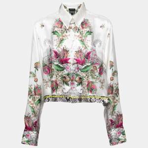 Just Cavalli White Floral Printed Rayon Shirt M