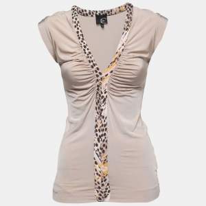Just Cavalli Beige Jersey Knit Ruched Top M