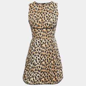 Just Cavalli Brown/Black Leopard Print Denim Sleeveless Mini Dress M