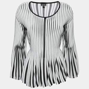 Just Cavalli White Striped Knit Bell Sleeve Back Tie Top M