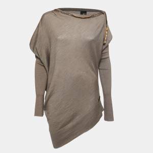 Just Cavalli Light Brown Beaded Detail Knit Asymmetrical Sweater M