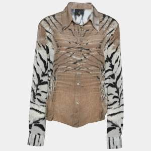 Just Cavalli Beige Animal Printed Georgette Button Front Shirt L