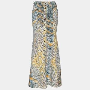 Just Cavalli Multicolor Printed Denim Maxi Skirt S
