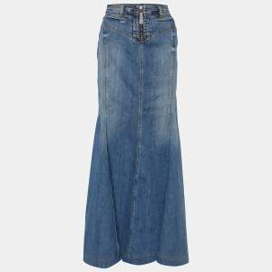 Just Cavalli Blue Denim Paneled Flared Hem Skirt S