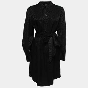 Just Cavalli Black Textured Crepe Tie Detail Short Shirt Dress M