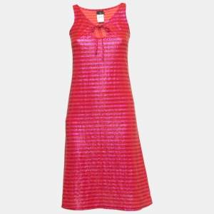 Just Cavalli Red/Pink Striped Lurex Knit Sleeveless Midi Dress S