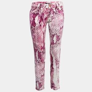 Just Cavalli Pink Snake Printed Denim Skinny Jeans S Waist 26"