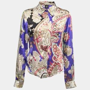 Just Cavalli Multicolor Printed Silk Button Front Shirt M
