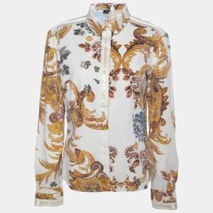 Just Cavalli Cream Floral Printed Cotton Button Front Shirt L