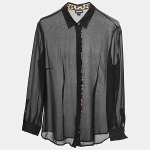 Just Cavalli Black Chiffon Button Front Sheer Shirt Blouse M