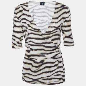 Just Cavalli Beige Animal Printed Jersey Knit Wrap Top M