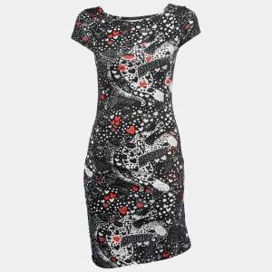 Pre Owned Just Cavalli Black  All-Over Print Stretch Nylon Mini Dress M
