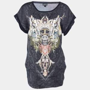 Just Cavalli Black Printed Modal Knit Oversized T-Shirt S