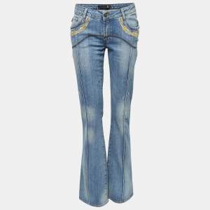 Just Cavalli Blue Embroidered Denim High Rise Flared Jeans M Waist 29"