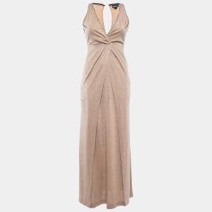 Just Cavalli Gold Crystals Embellished Lurex Knit Sleeveless Cut-out Maxi Dress S