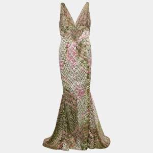 Just Cavalli Multicolor Animal Printed Satin Maxi Dress 3XL