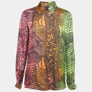 Just Cavalli Multicolor Reptile Printed Cotton Shirt L