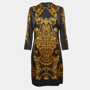 Just Cavalli Black Print Satin Silk Shift Short Dress L
