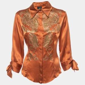 Just Cavalli Orange Satin Printed Shirt L