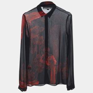 Just Cavalli Black Floral Print Georgette Button Front Shirt S