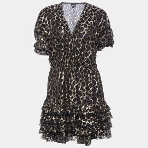 Just Cavalli Black Leopard Lace Ruffle Dress M