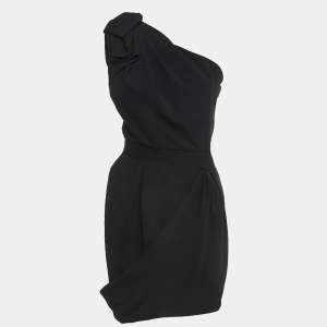 Just Cavalli Black Crepe One-Shoulder Pleated Mini Dress M