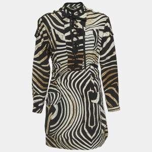 Just Cavalli Brown Animal Print Silk Lace Up Neck Mini Dress M